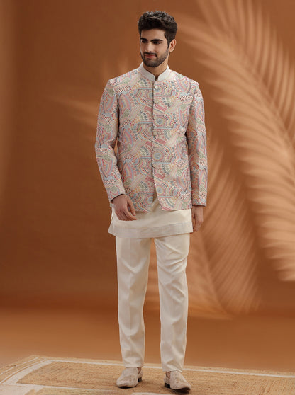 Off-White Embroidered  Jodhpuri Suit | TULA