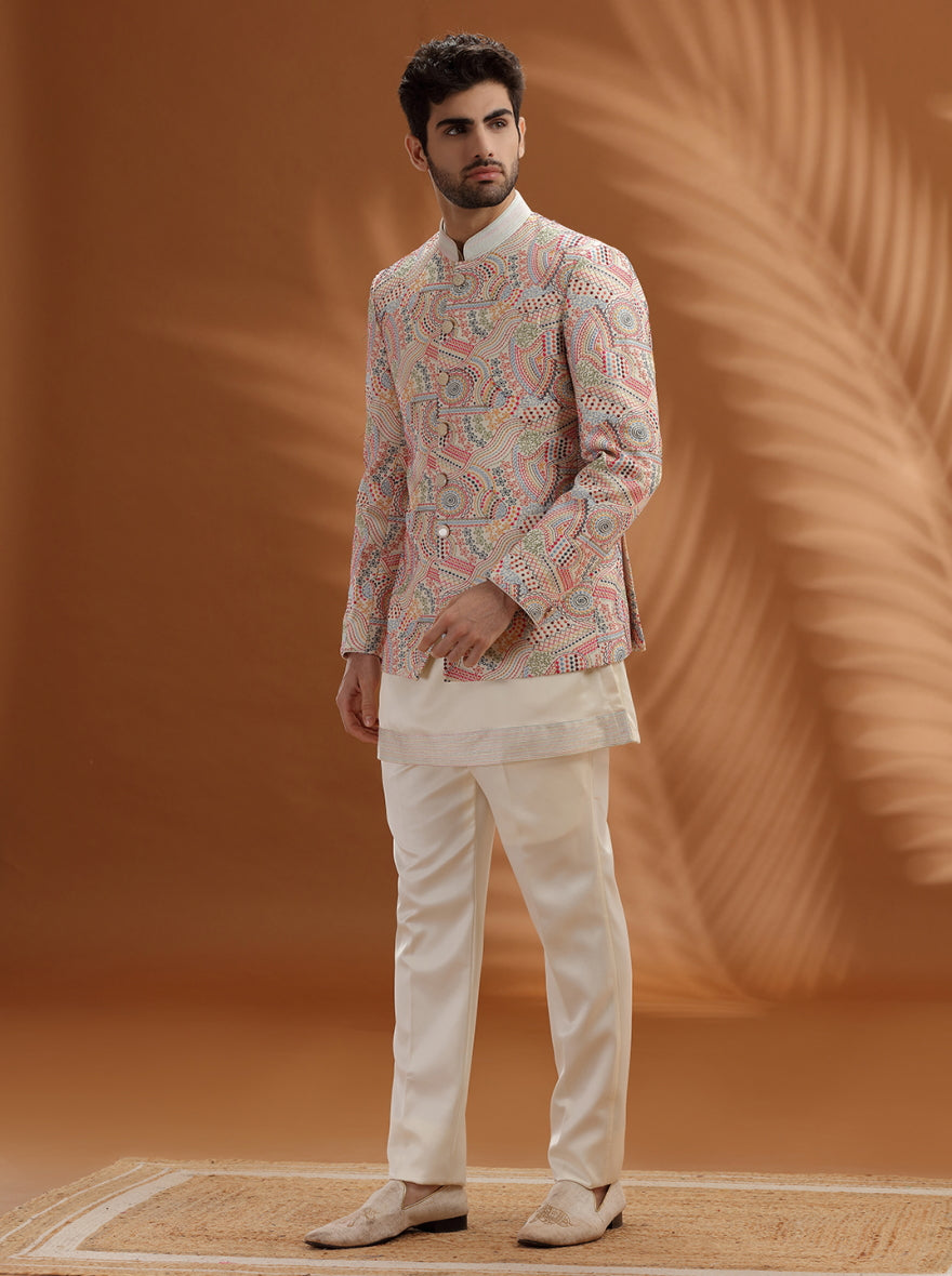 Off-White Embroidered  Jodhpuri Suit | TULA