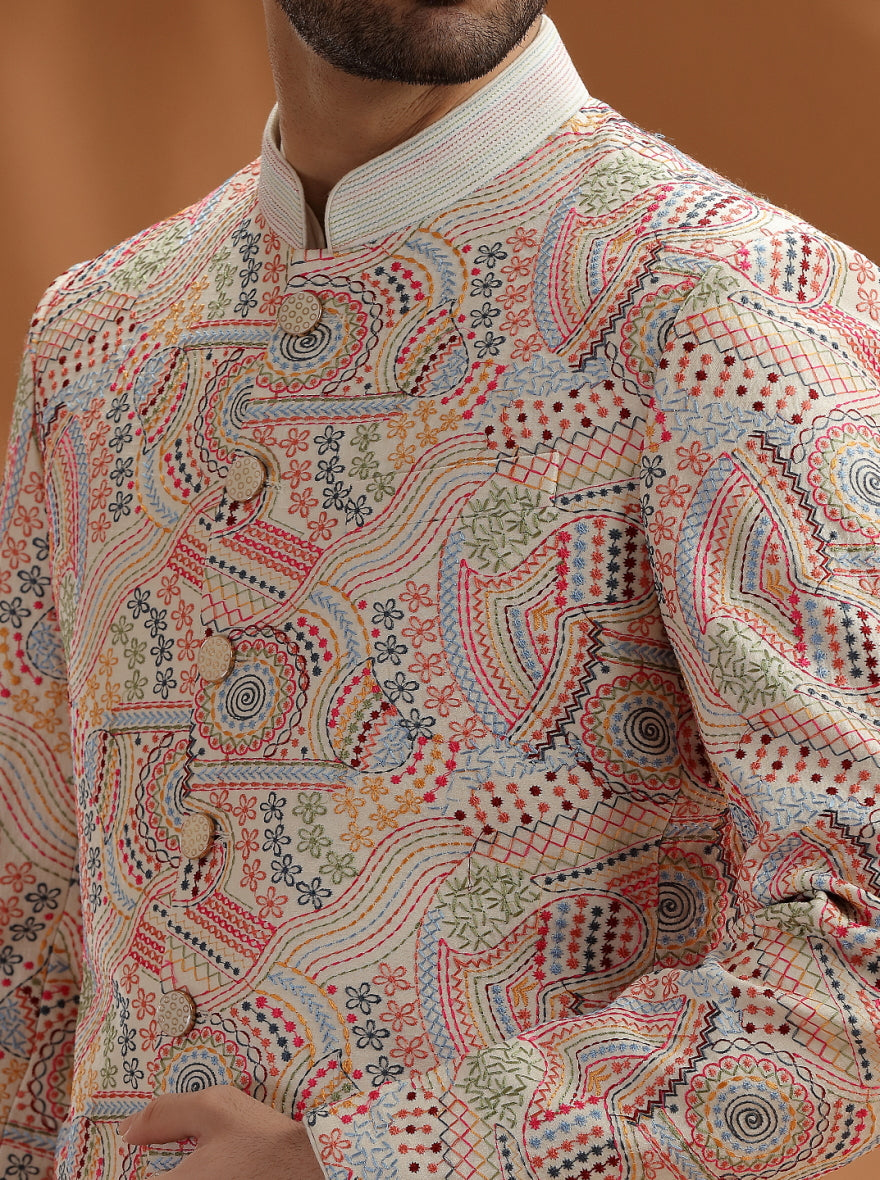 Off-White Embroidered  Jodhpuri Suit | TULA