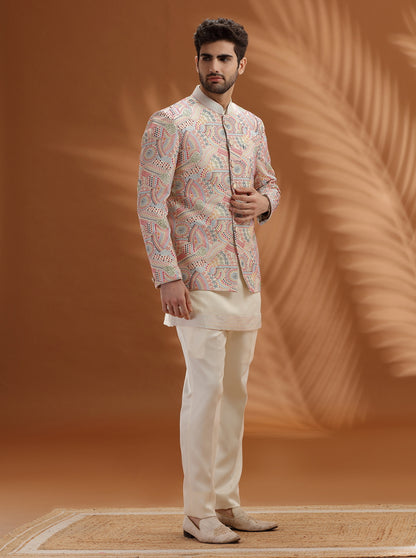 Off-White Embroidered  Jodhpuri Suit | TULA