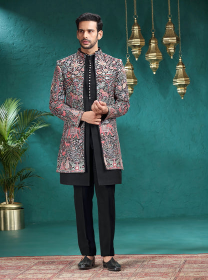 Black Embroidered Indowestern | TULA