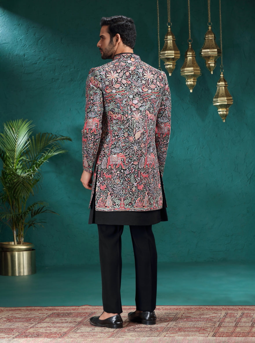 Black Embroidered Indowestern | TULA