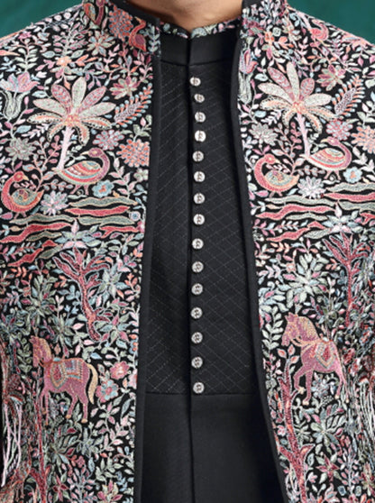 Black Embroidered Indowestern | TULA