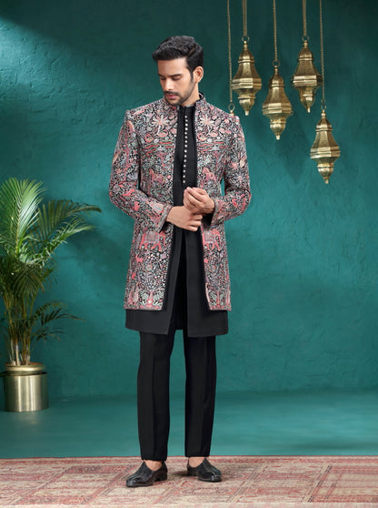 Black Embroidered Indowestern | TULA