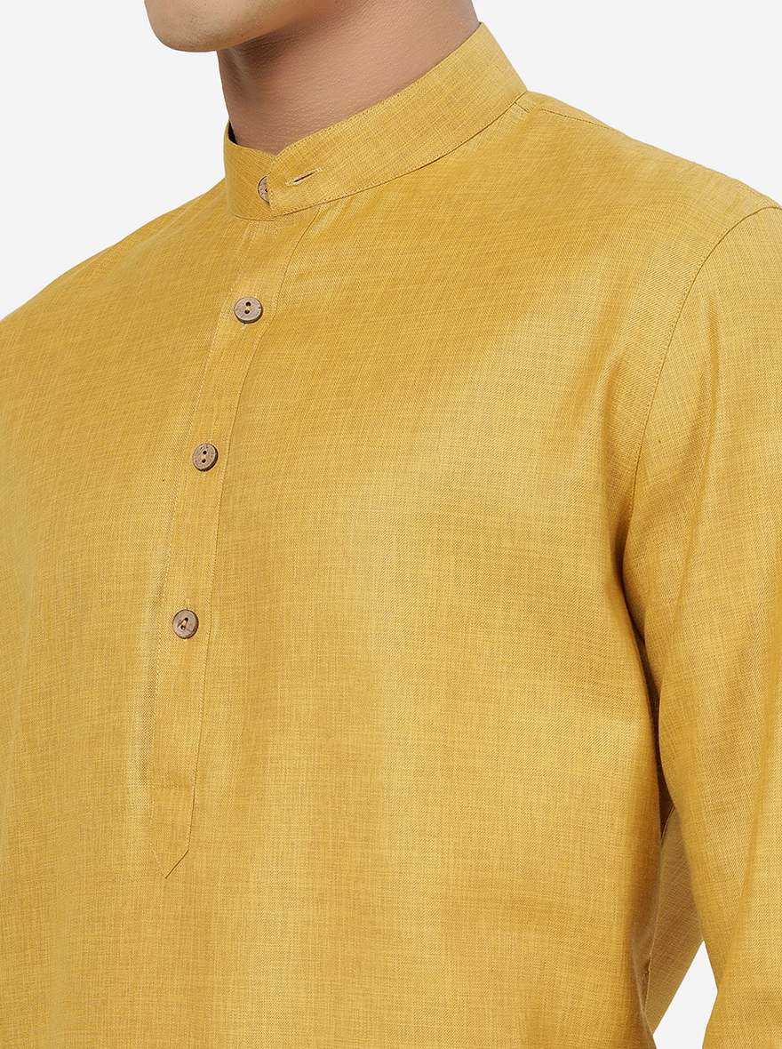 Oche Yellow Solid Regular Fit Modi Kurta | JadeBlue