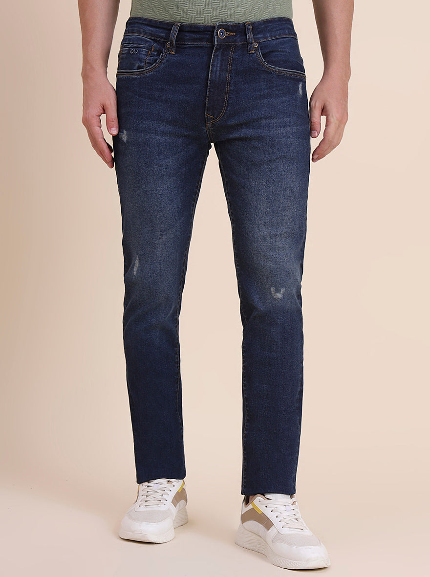 Dark Indigo Blue Washed Narrow Fit Jeans | JadeBlue