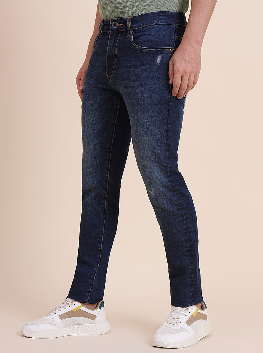 Dark Indigo Blue Washed Narrow Fit Jeans | JadeBlue