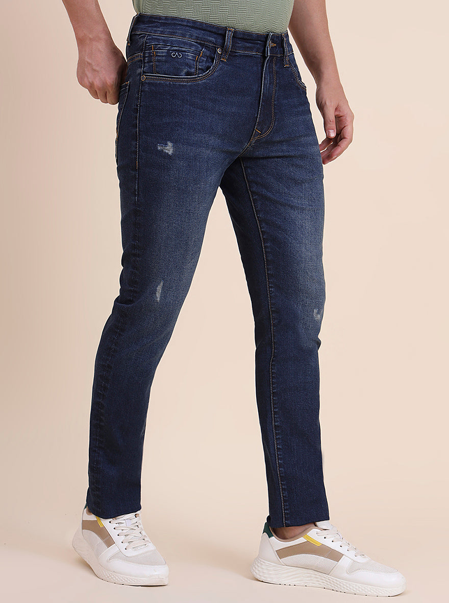Dark Indigo Blue Washed Narrow Fit Jeans | JadeBlue