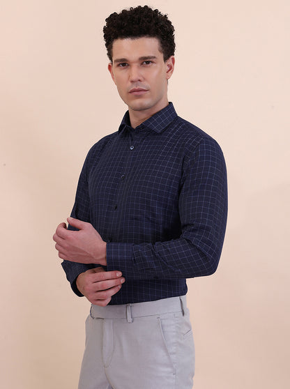 Blue Checked Slim Fit Formal Shirt | Greenfibre