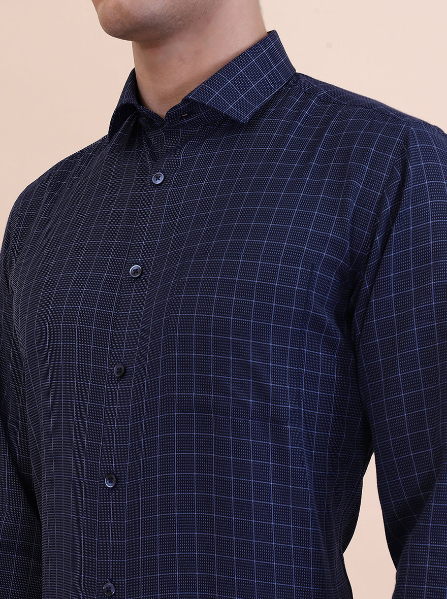 Blue Checked Slim Fit Formal Shirt | Greenfibre