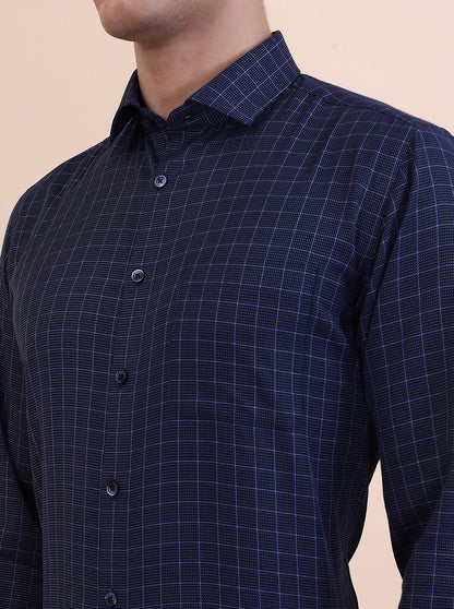 Blue Checked Slim Fit Formal Shirt | Greenfibre