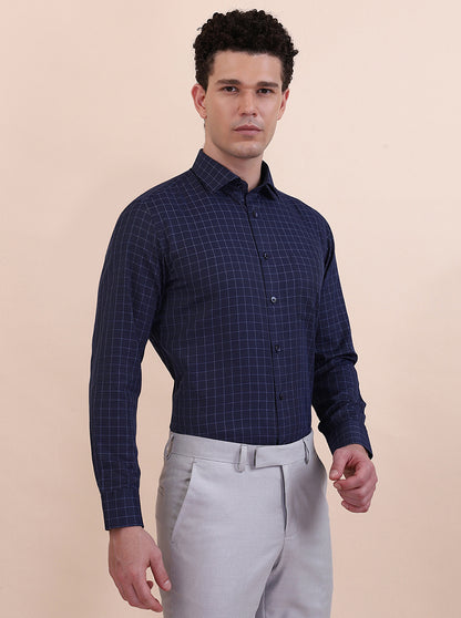 Blue Checked Slim Fit Formal Shirt | Greenfibre