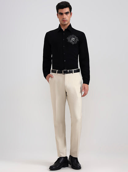 Navy Blue Printed Slim Fit Party Wear Shirt | Wyre