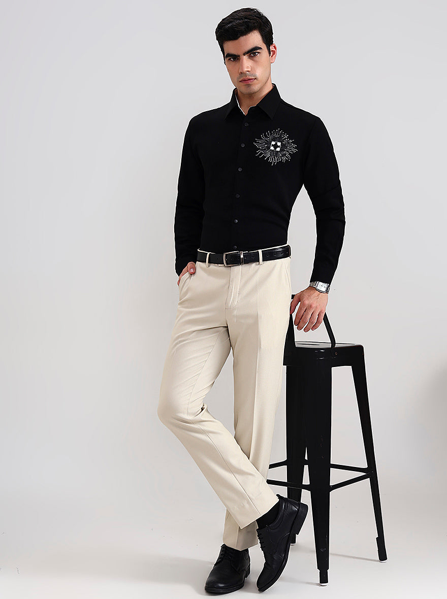 Navy Blue Printed Slim Fit Party Wear Shirt | Wyre