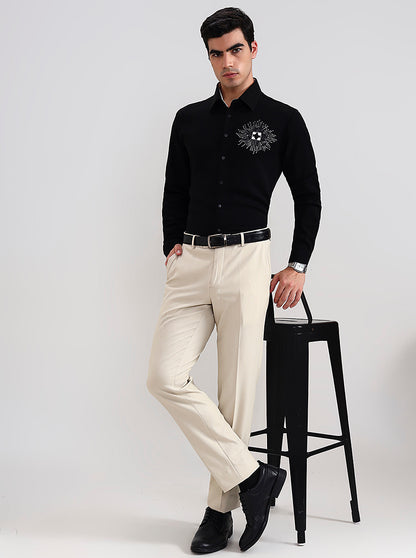 Navy Blue Printed Slim Fit Party Wear Shirt | Wyre