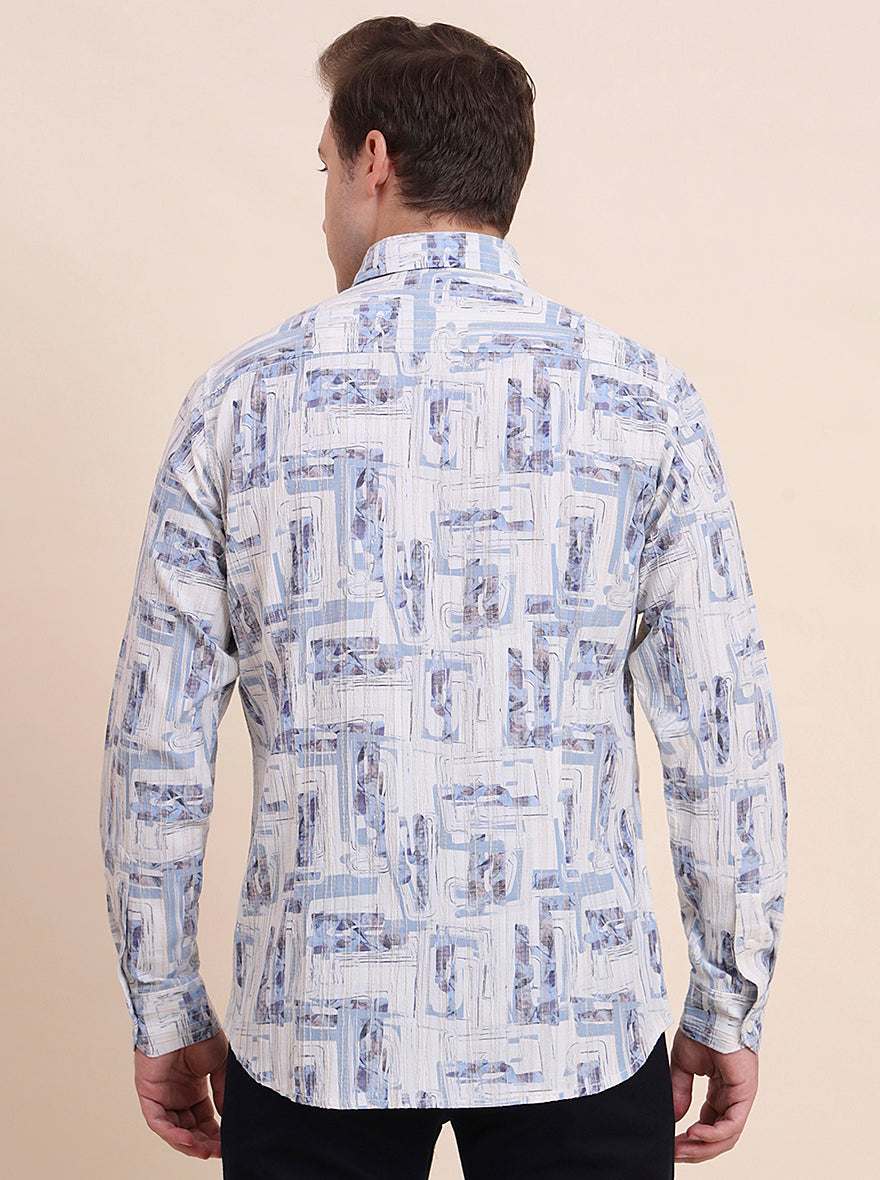Blue Printed Slim Fit Casual Shirt | JadeBlue