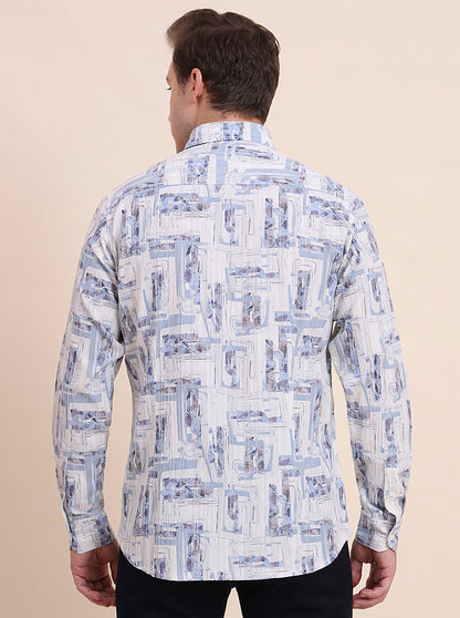 Blue Printed Slim Fit Casual Shirt | JadeBlue
