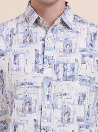 Blue Printed Slim Fit Casual Shirt | JadeBlue