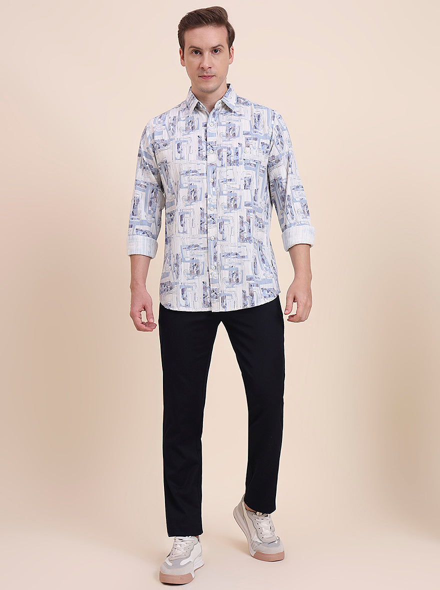 Blue Printed Slim Fit Casual Shirt | JadeBlue