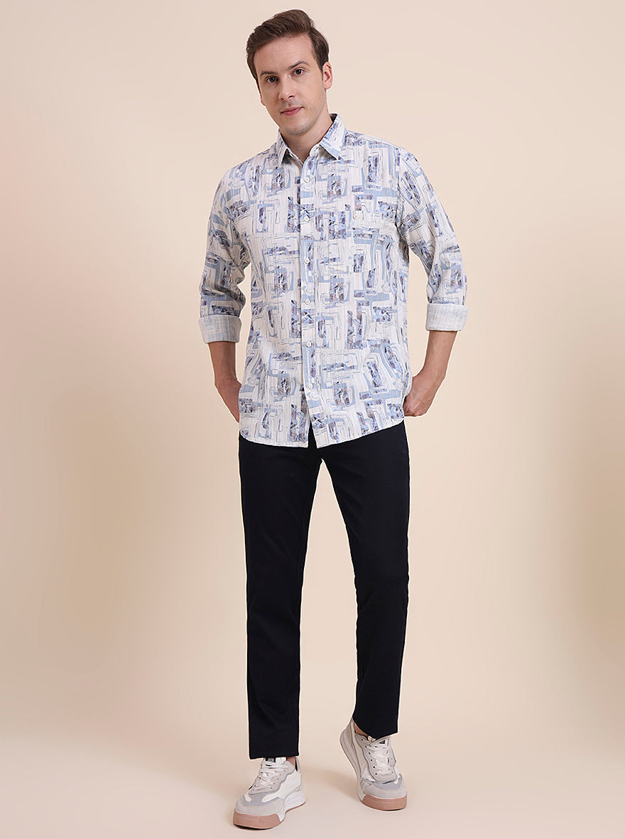 Blue Printed Slim Fit Casual Shirt | JadeBlue