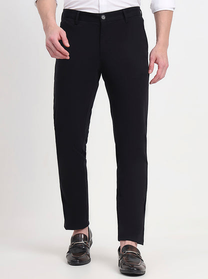 Black Solid Uno Fit Casual Trouser | JadeBlue