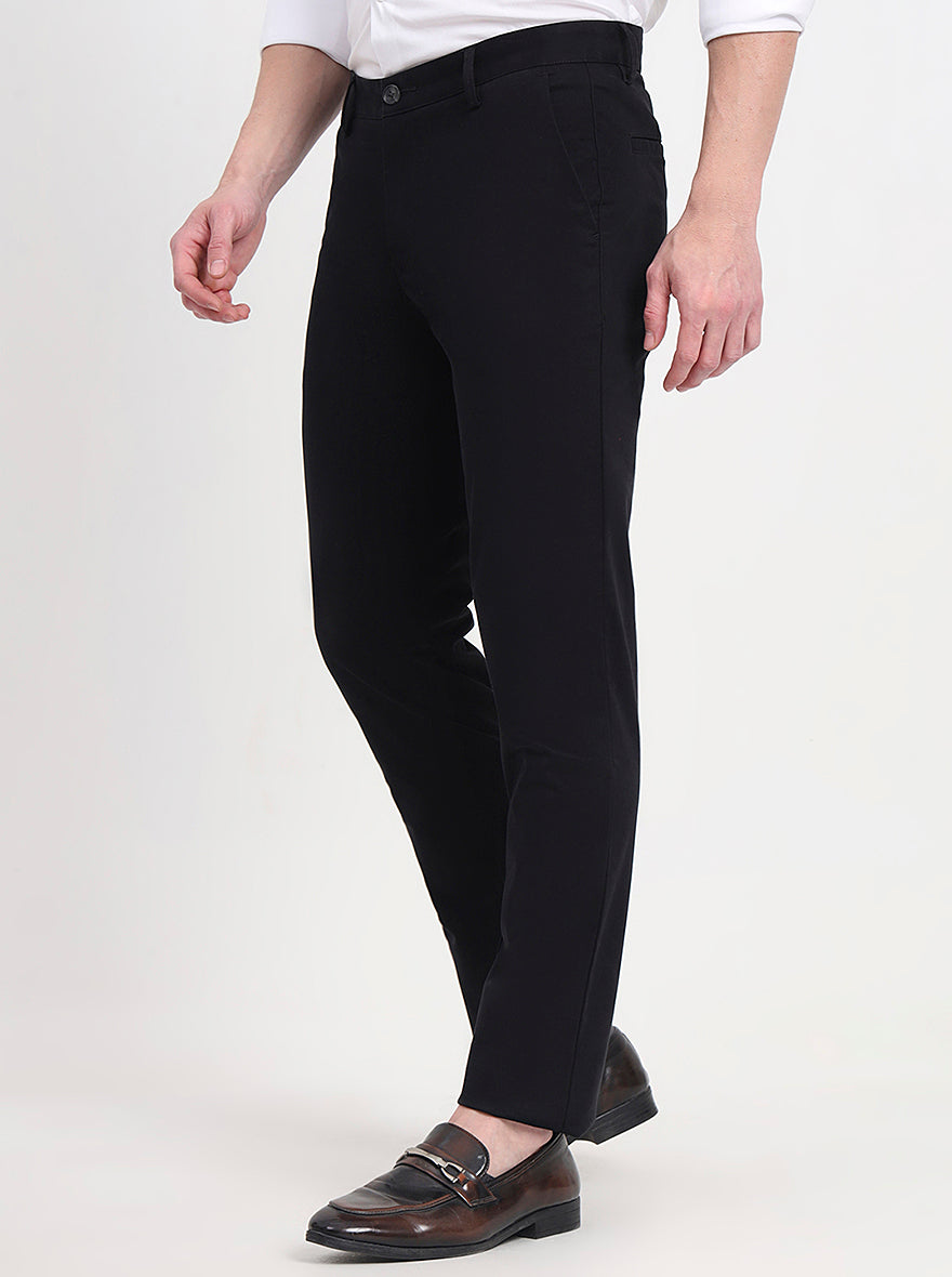 Black Solid Uno Fit Casual Trouser | JadeBlue