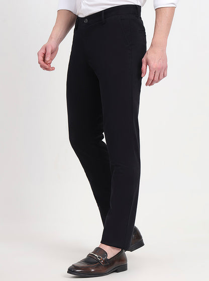 Black Solid Uno Fit Casual Trouser | JadeBlue