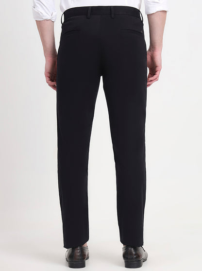 Black Solid Uno Fit Casual Trouser | JadeBlue
