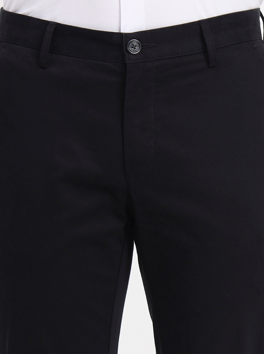 Black Solid Uno Fit Casual Trouser | JadeBlue