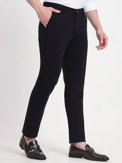 Black Solid Uno Fit Casual Trouser | JadeBlue