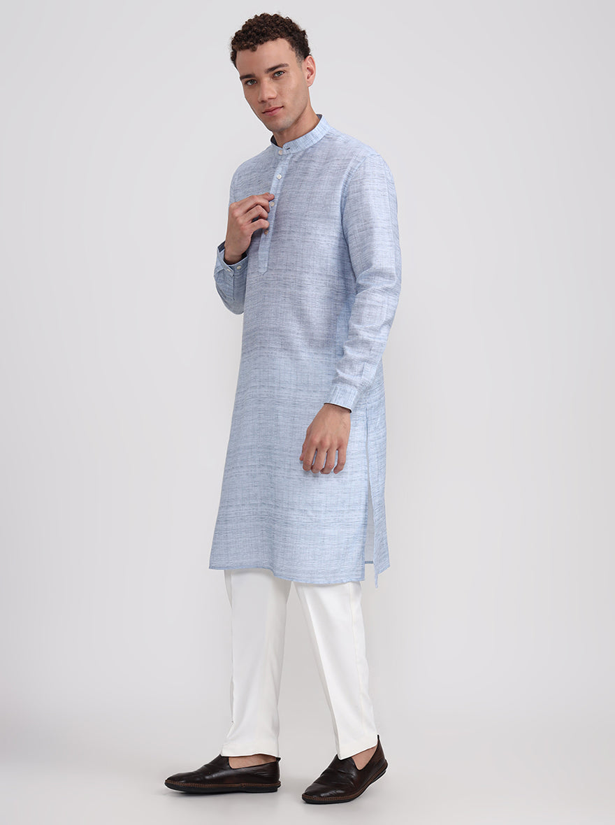 Sky Blue Solid Regular Fit Modi Kurta | JadeBlue