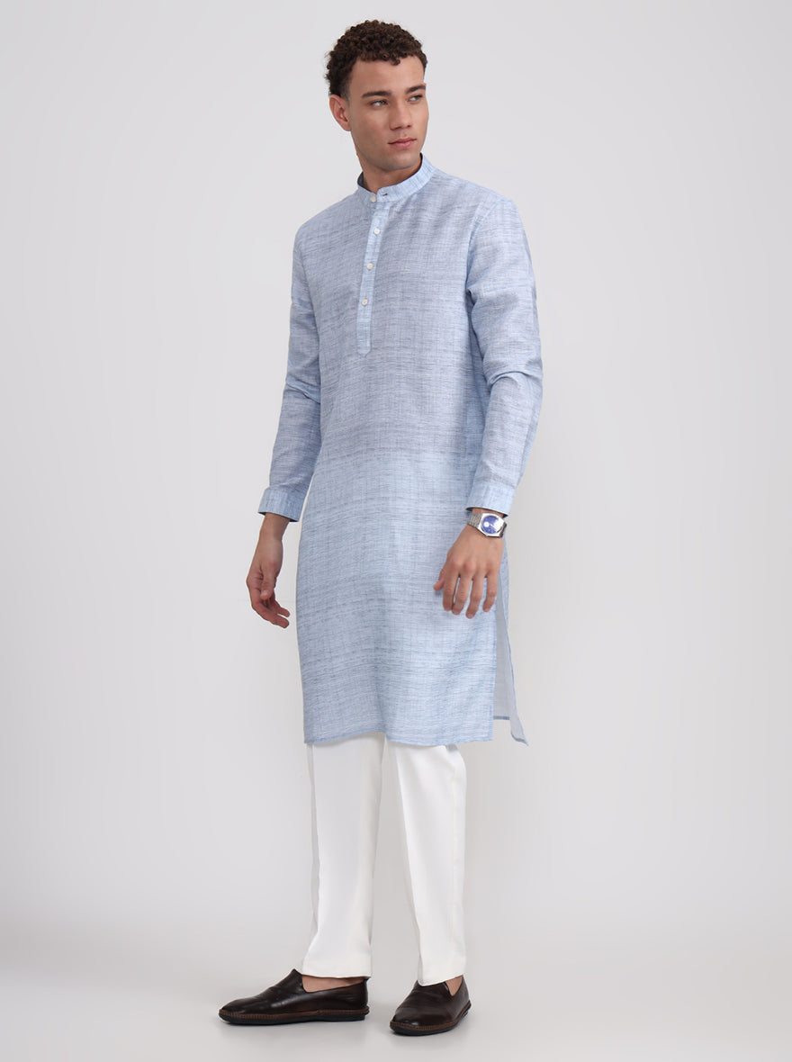 Sky Blue Solid Regular Fit Modi Kurta | JadeBlue
