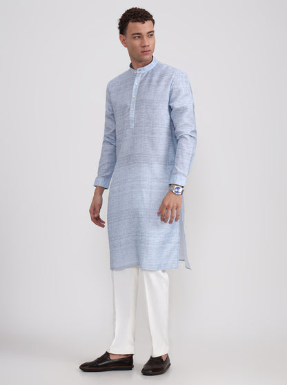 Sky Blue Solid Regular Fit Modi Kurta | JadeBlue