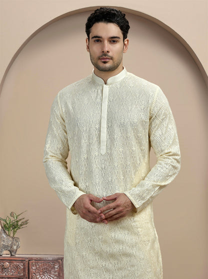 Off White Embroidered Kurta Pajama | Virasana