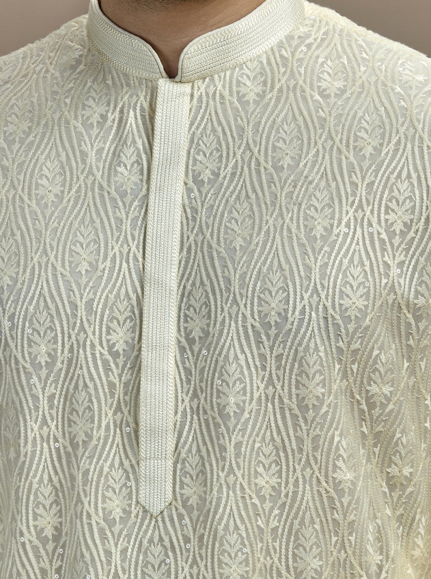 Off White Embroidered Kurta Pajama | Virasana