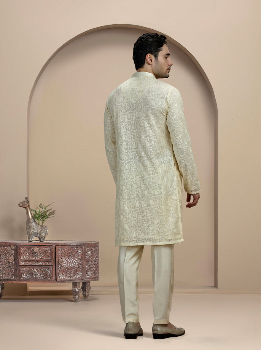 Off White Embroidered Kurta Pajama | Virasana