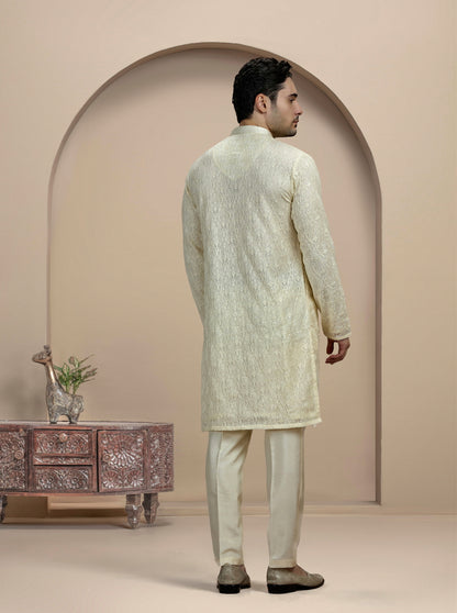 Off White Embroidered Kurta Pajama | Virasana