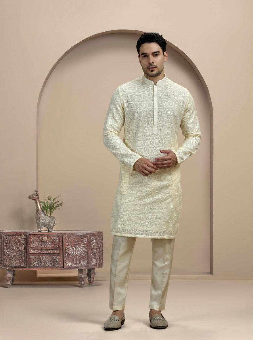 Off White Embroidered Kurta Pajama | Virasana