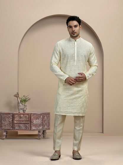 Off White Embroidered Kurta Pajama | Virasana