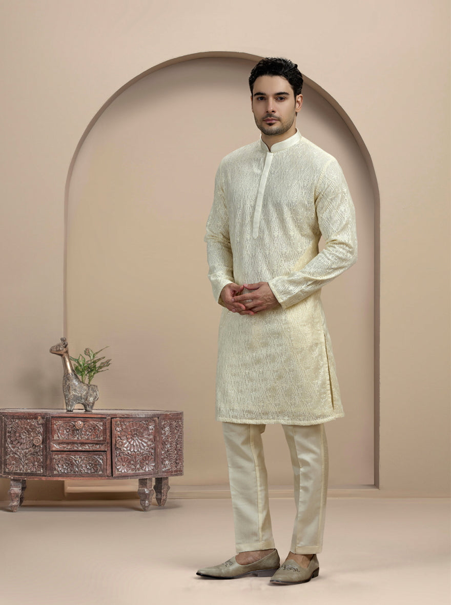 Off White Embroidered Kurta Pajama | Virasana