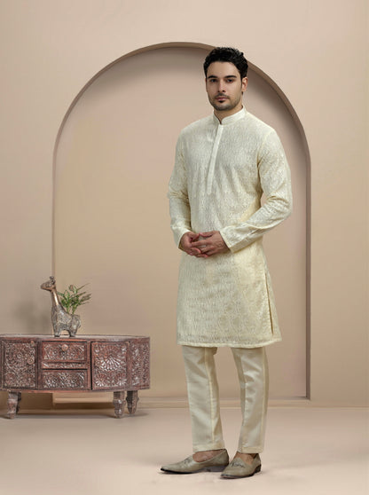 Off White Embroidered Kurta Pajama | Virasana