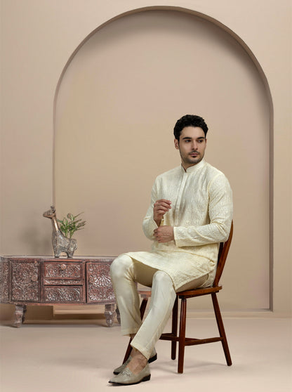 Off White Embroidered Kurta Pajama | Virasana