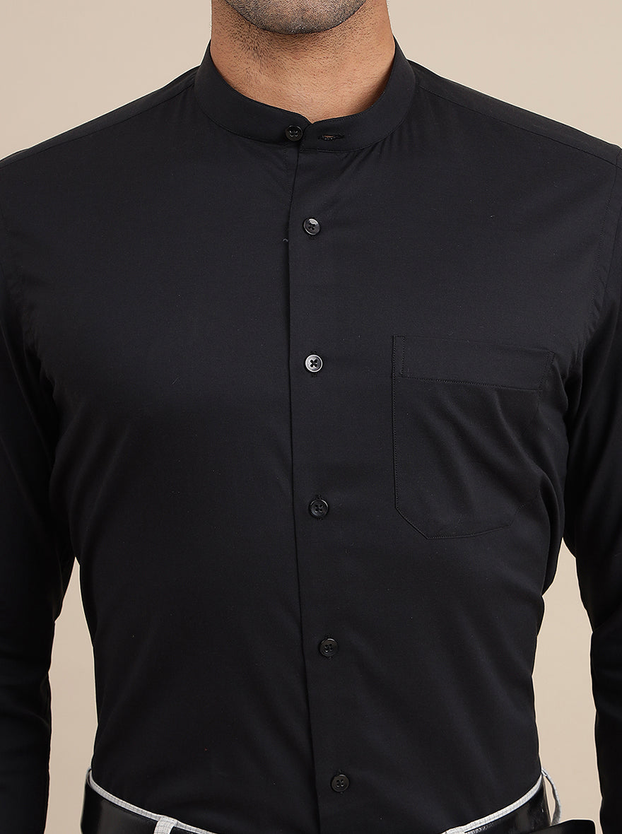 Black Solid Slim Fit Formal Shirt | Metal