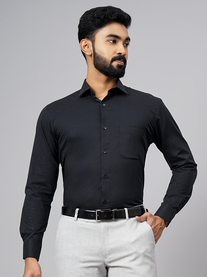 Black Solid Slim Fit Formal Shirt | Metal