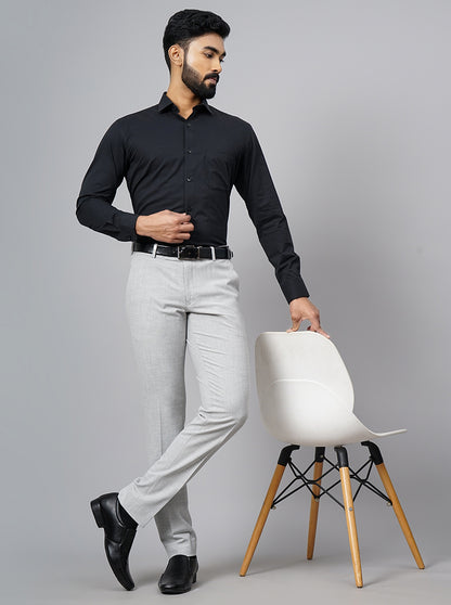 Black Solid Slim Fit Formal Shirt | Metal
