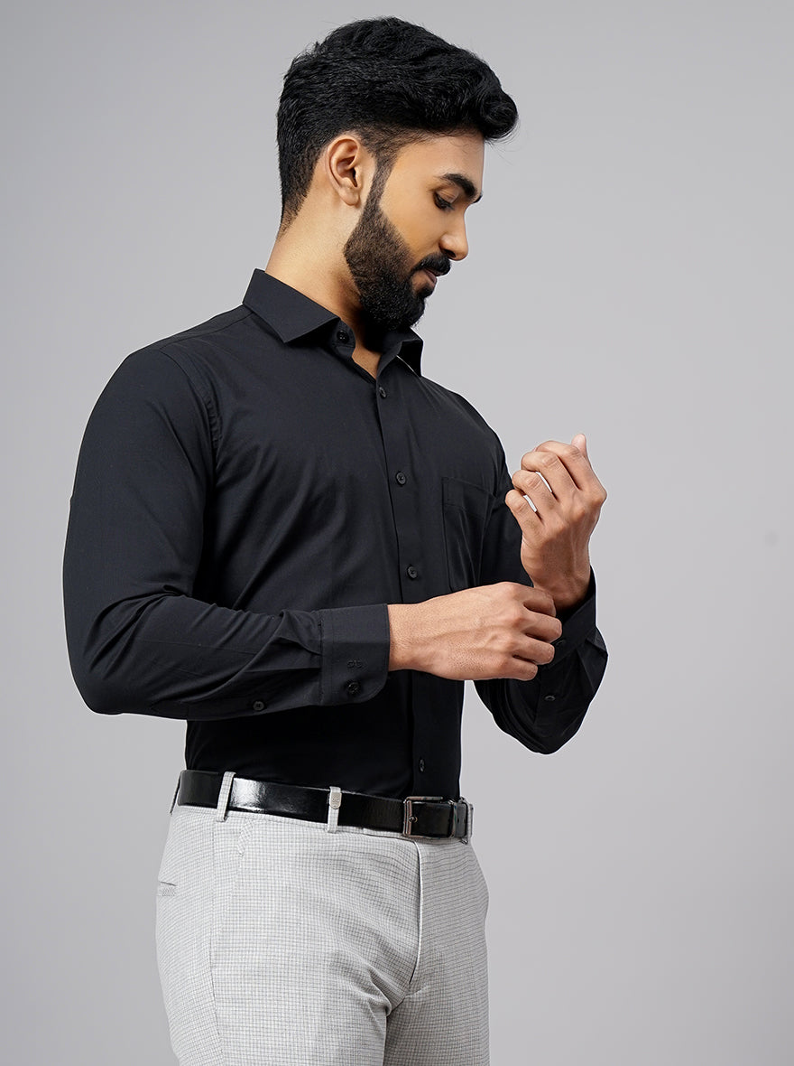Black Solid Slim Fit Formal Shirt | Metal