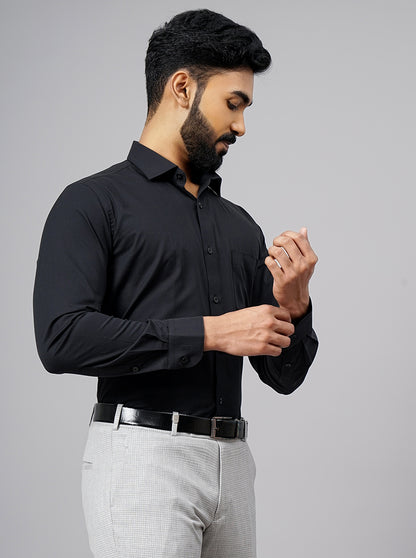 Black Solid Slim Fit Formal Shirt | Metal