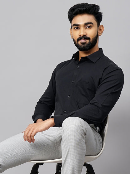 Black Solid Slim Fit Formal Shirt | Metal