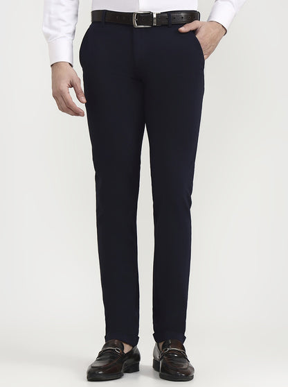 Navy Blue Solid Slim Fit Club Wear Trouser | Greenfibre