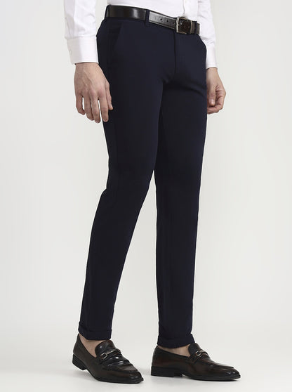 Navy Blue Solid Slim Fit Club Wear Trouser | Greenfibre